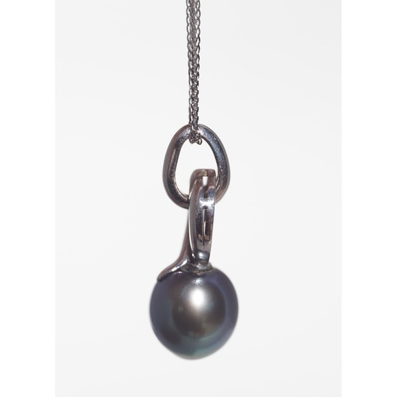 Vintage 18k Solid Gold Cultured Tahitian Black Pearl Pendant Necklace 12.3mm - Picture 8 of 13